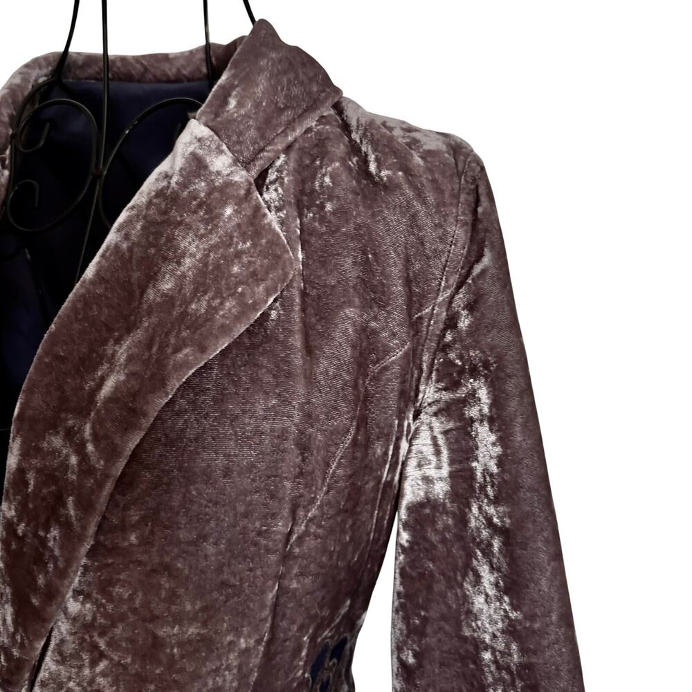 Vintage Y2K J Jill Mauve Crushed Velvet Embroidered Jacket Blazer Boho Western - Picture 9 of 11